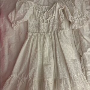 Altar'd State White Puff Sleeve Off-the-Shoulder Sundress Bow In Front